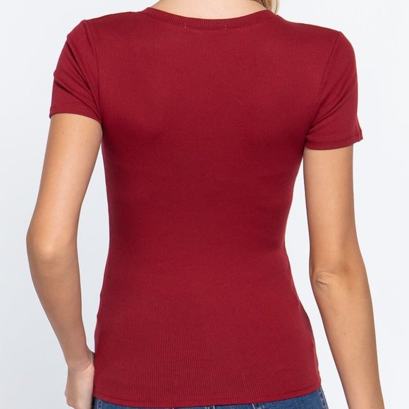 Short Sleeve V-Neck Rib Top - Picture 2 of 3